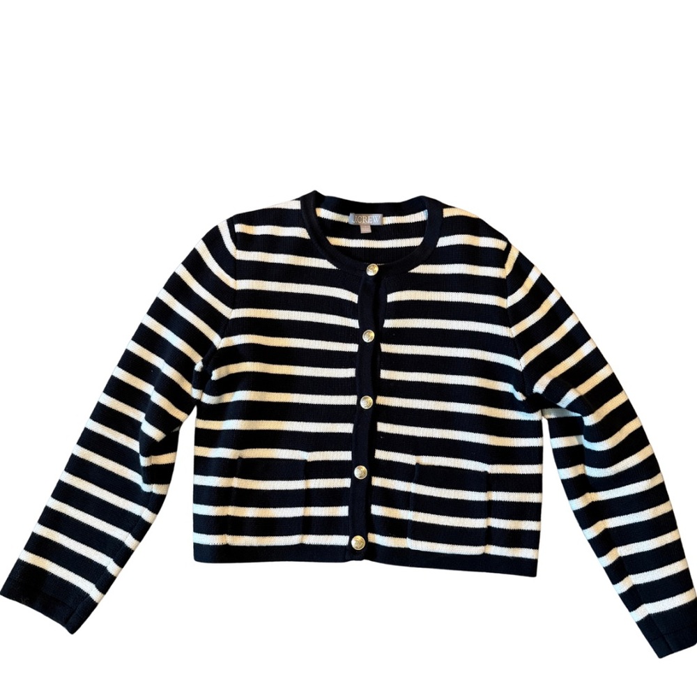 J. Crew Black and White Striped Cardigan